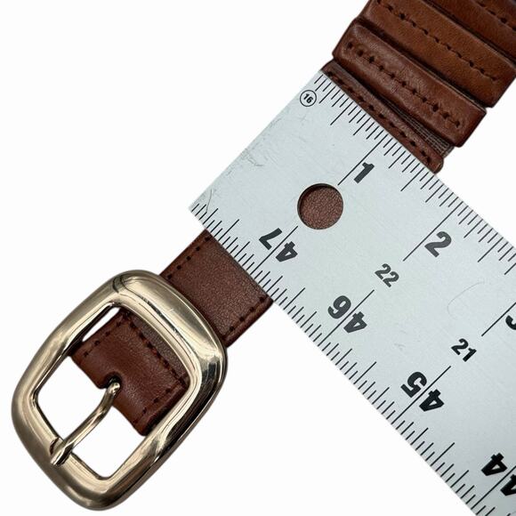 Womens Brown Leather Stretch Belt 85cm Cowhide Cuir de Vachette Gold Tone Buckle - Picture 5 of 7